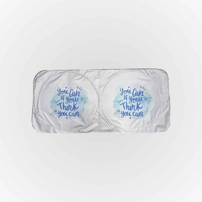 White bandeau top with blue motivational quote on a white background